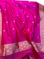 Pink Pure Katan Silk Banarasi Handloom Three Piece Unstitched Suit Set - Luxurion World