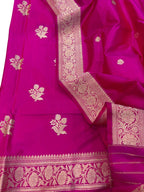 Pink Pure Katan Silk Banarasi Handloom Three Piece Unstitched Suit Set - Luxurion World