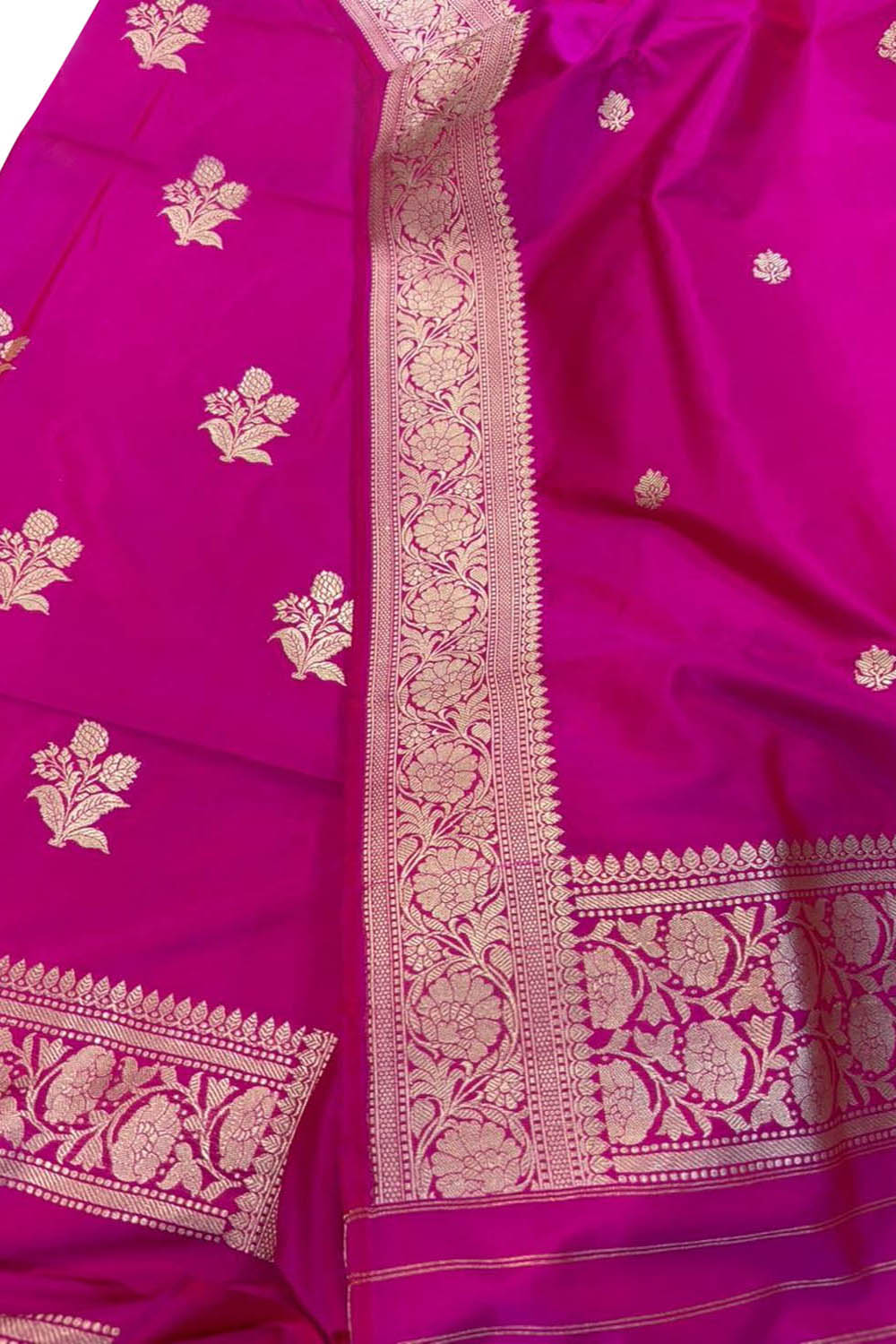 Pink Pure Katan Silk Banarasi Handloom Three Piece Unstitched Suit Set - Luxurion World