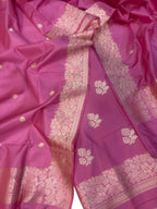 Pink Pure Katan Silk Banarasi Handloom Three Piece Unstitched Suit Set - Luxurion World