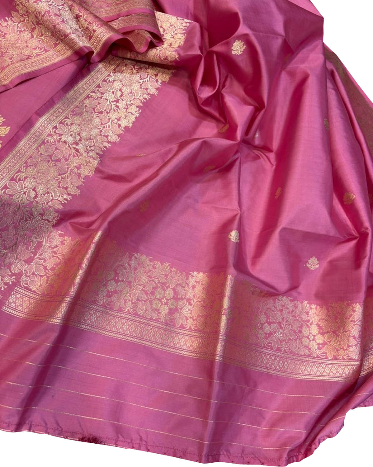 Pink Pure Katan Silk Banarasi Handloom Three Piece Unstitched Suit Set - Luxurion World