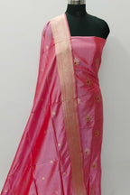 Pink Pure Katan Silk Banarasi Handloom Three Piece Unstitched Suit Set - Luxurion World