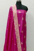 Pink Pure Katan Silk Banarasi Handloom Three Piece Unstitched Suit Set - Luxurion World