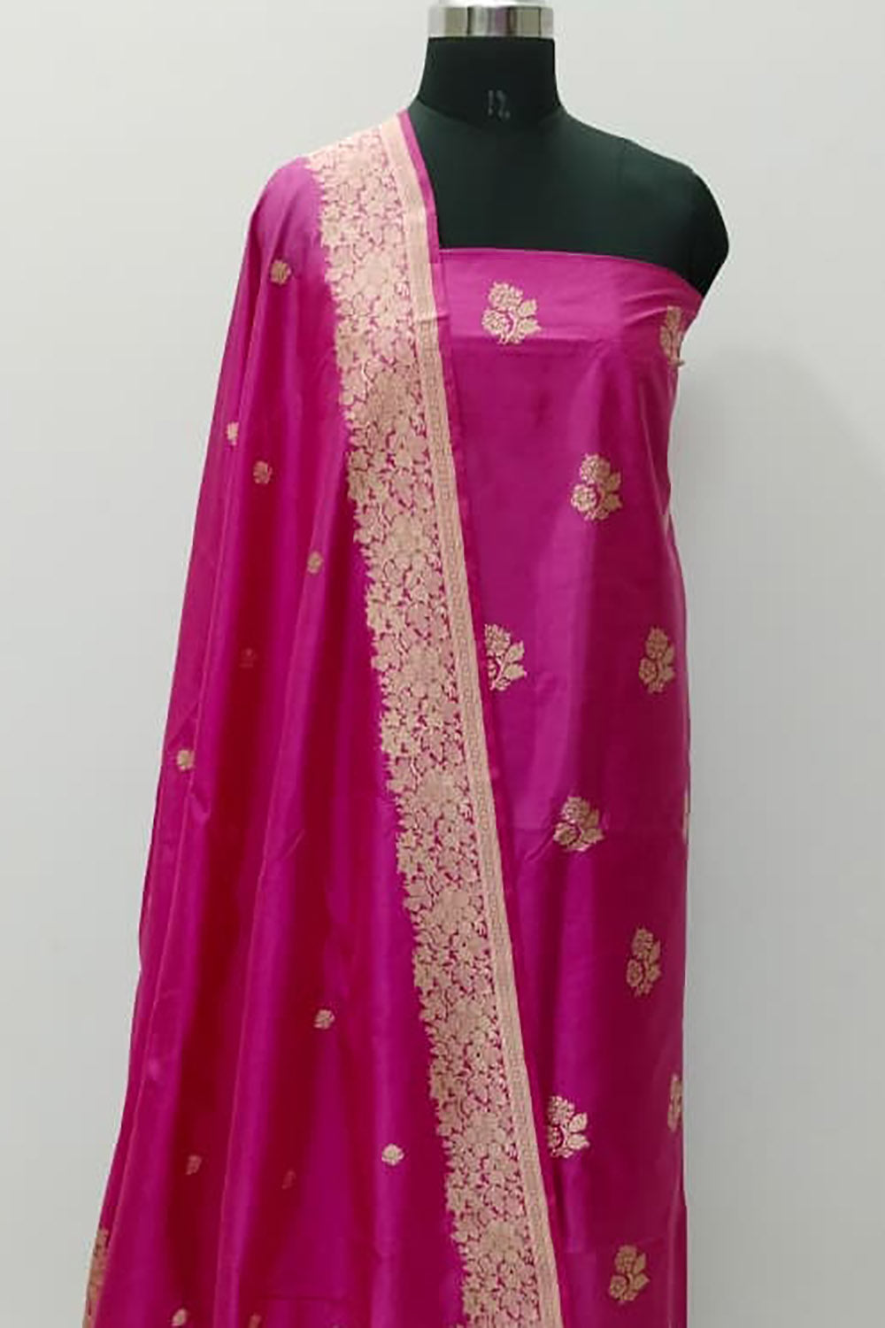 Pink Pure Katan Silk Banarasi Handloom Three Piece Unstitched Suit Set - Luxurion World