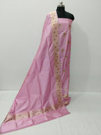 Pink Pure Katan Silk Banarasi Handloom Three Piece Unstitched Suit Set - Luxurion World