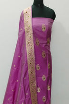 Pink Pure Katan Silk Banarasi Handloom Three Piece Unstitched Suit Set - Luxurion World