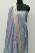 Blue Pure Katan Silk Banarasi Handloom Three Piece Unstitched Suit Set - Luxurion World