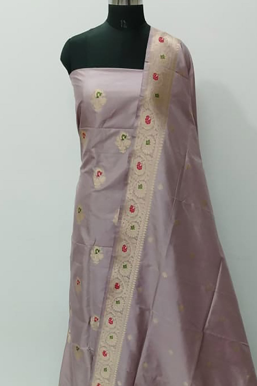 Purple Pure Katan Silk Banarasi Handloom Three Piece Unstitched Suit Set - Luxurion World