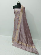 Purple Pure Katan Silk Banarasi Handloom Three Piece Unstitched Suit Set - Luxurion World