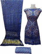 Blue Bandhani Hand Bandhej Gajji Silk Three Piece Unstitched Suit Set - Luxurion World