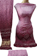 Pink Bandhani Hand Bandhej Gajji Silk Three Piece Unstitched Suit Set - Luxurion World