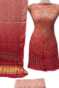 Vibrant Orange Bandhani Hand Bandhej Gajji Silk 3-Piece Unstitched Suit Set - Luxurion World