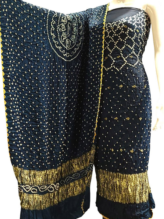 Black Bandhani Modal Silk Three Piece Suit Set