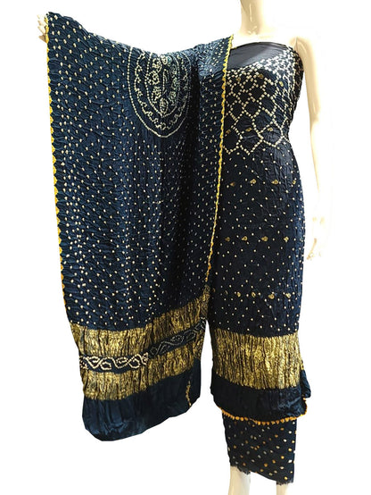 Black Bandhani Modal Silk Three Piece Suit Set - Luxurion World