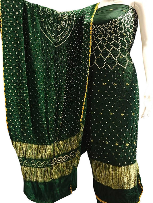 Green Bandhani Modal Silk Three Piece Suit Set - Luxurion World