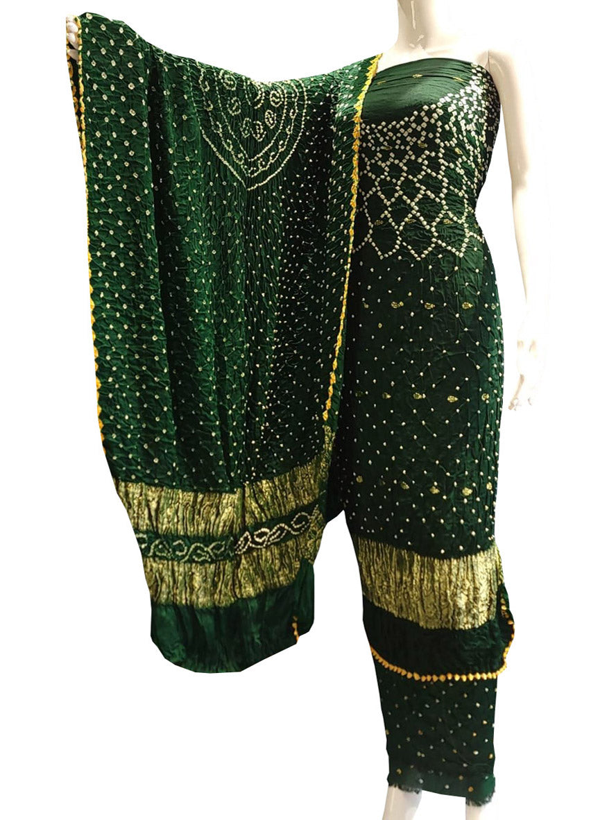 Green Bandhani Modal Silk Three Piece Suit Set - Luxurion World