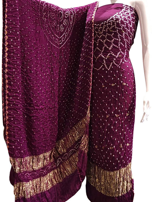 Purple Bandhani Modal Silk Three Piece Suit Set - Luxurion World