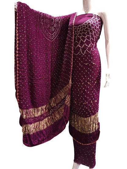 Purple Bandhani Modal Silk Three Piece Suit Set - Luxurion World