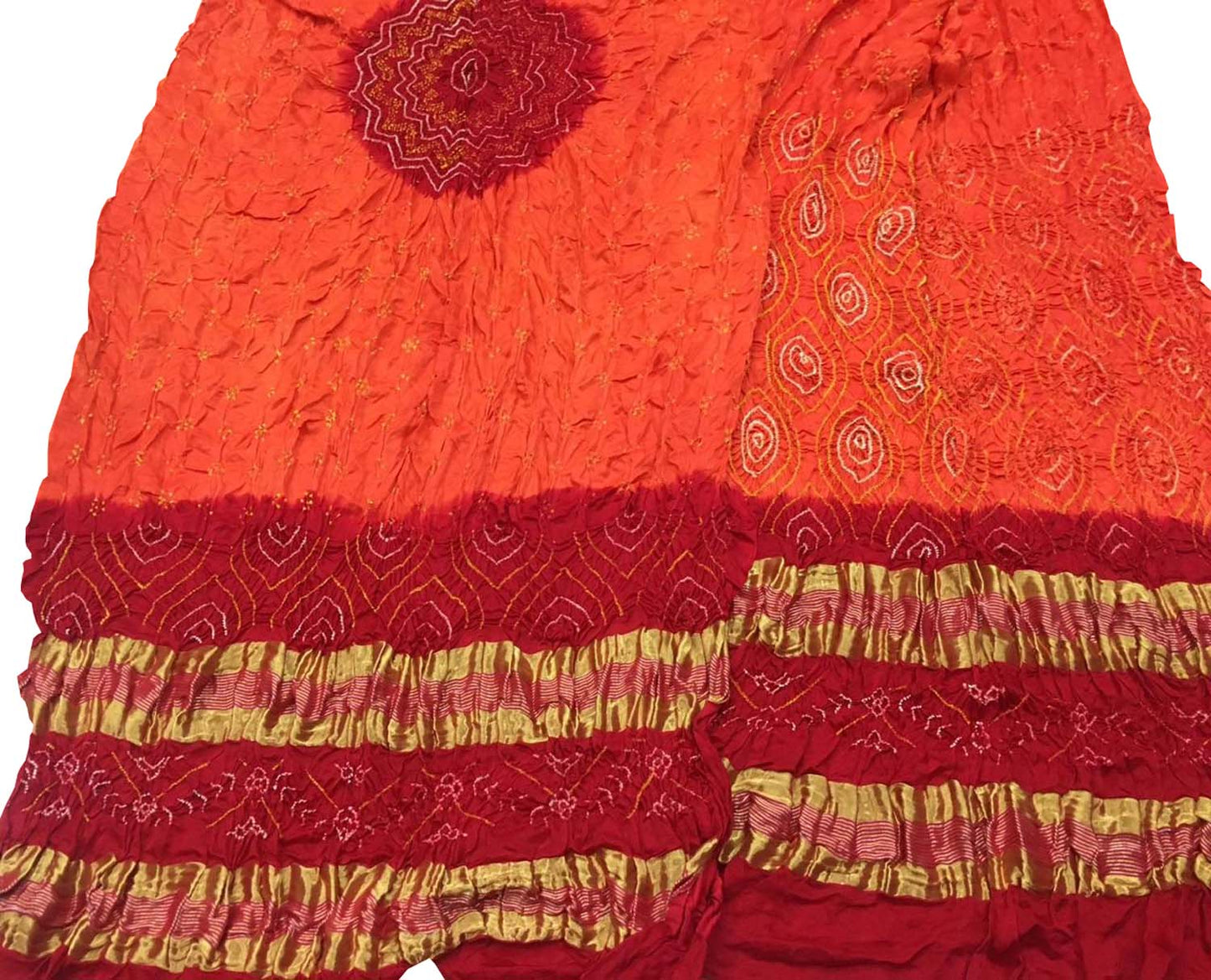 Vibrant Bandhani Gajji Silk Suit Set in Orange & Red - Luxurion World