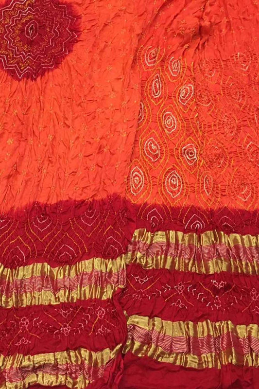 Vibrant Bandhani Gajji Silk Suit Set in Orange & Red - Luxurion World