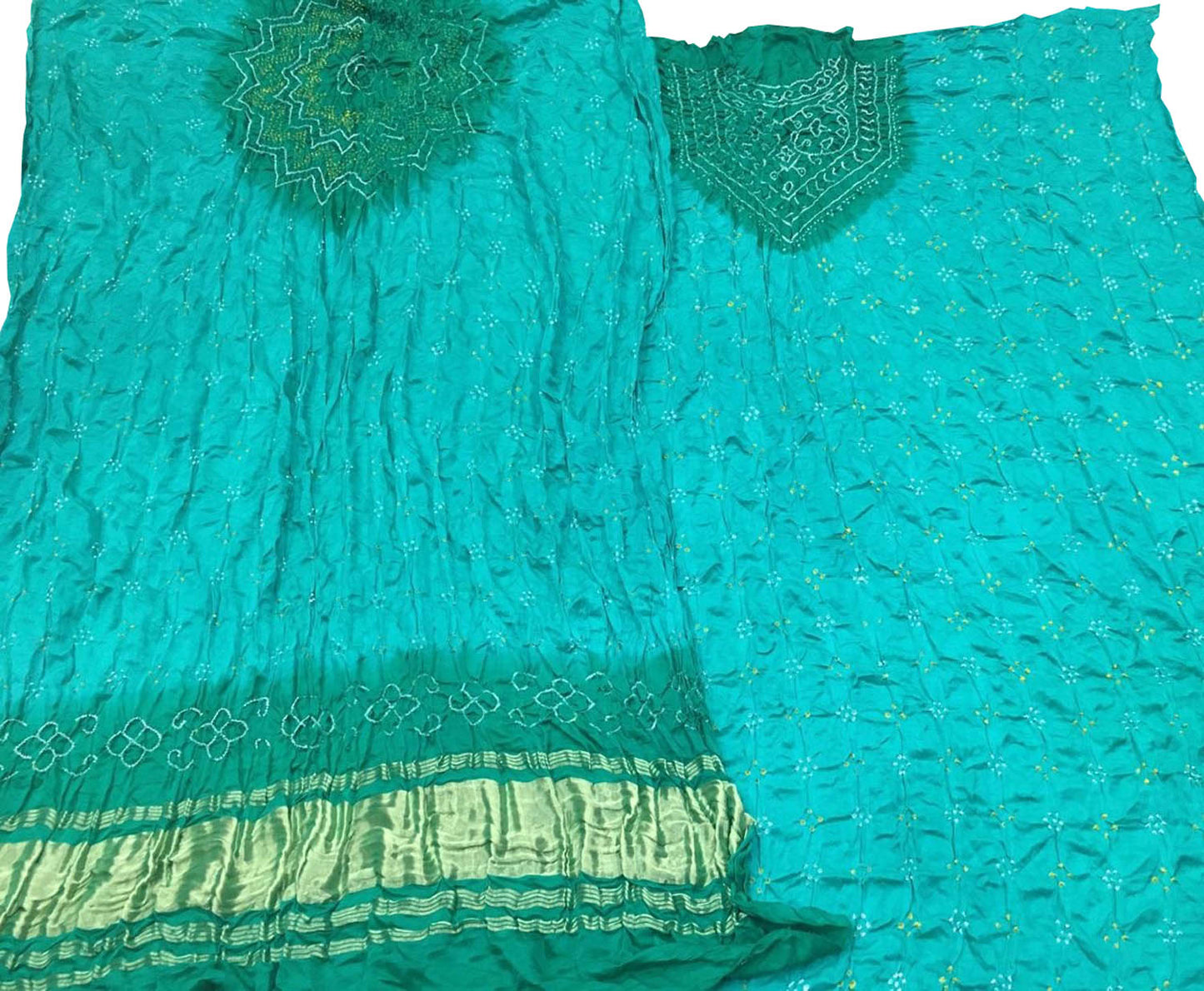 Blue & Green Bandhani Gajji Silk Suit Set - Luxurion World