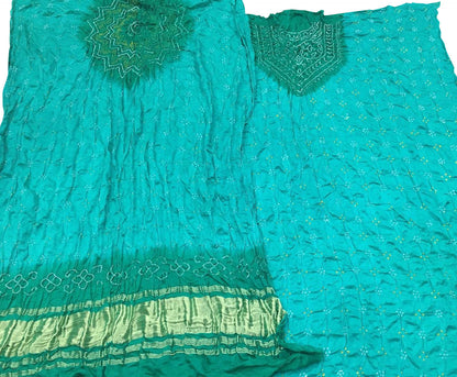 Blue & Green Bandhani Gajji Silk Suit Set - Luxurion World