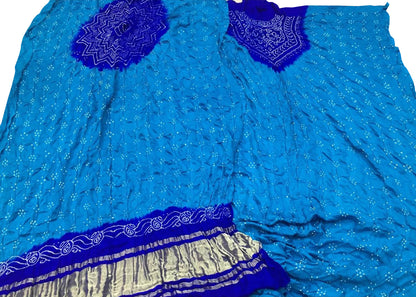 Blue Bandhani Gajji Silk Suit Set - Elegant and Luxurious - Luxurion World