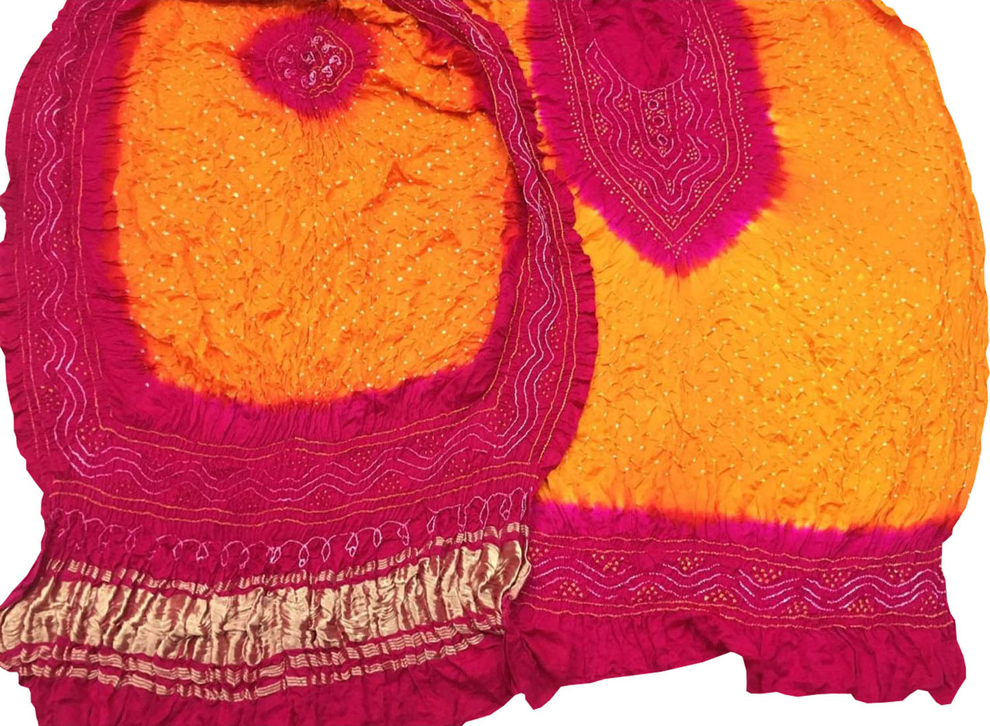 Yellow & Pink Bandhani Gajji Silk Suit Set - Luxurion World