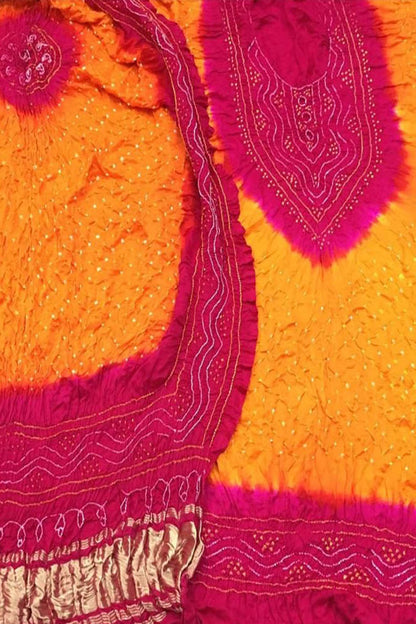 Yellow & Pink Bandhani Gajji Silk Suit Set - Luxurion World