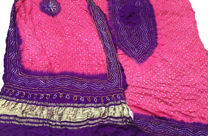 Stunning Pink & Purple Bandhani Gajji Silk Suit - Luxurion World