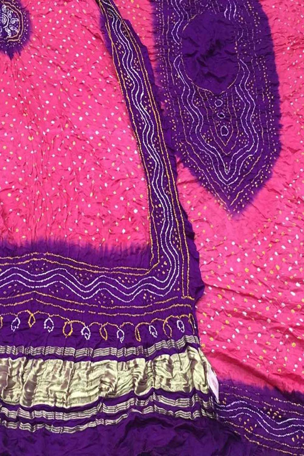 Stunning Pink & Purple Bandhani Gajji Silk Suit - Luxurion World