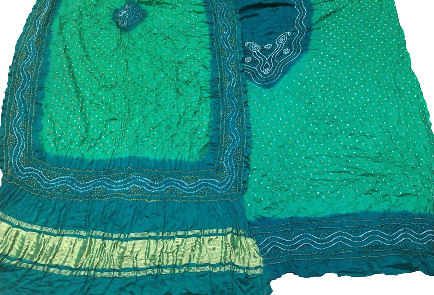 Blue & Green Bandhani Gajji Silk Suit Set - Luxurion World