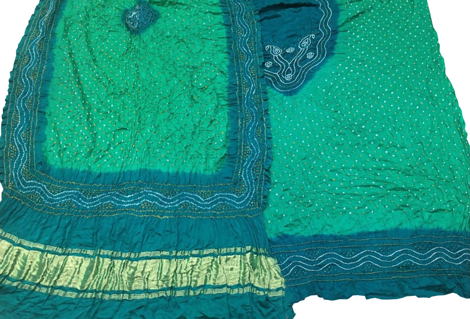 Blue & Green Bandhani Gajji Silk Suit Set - Luxurion World