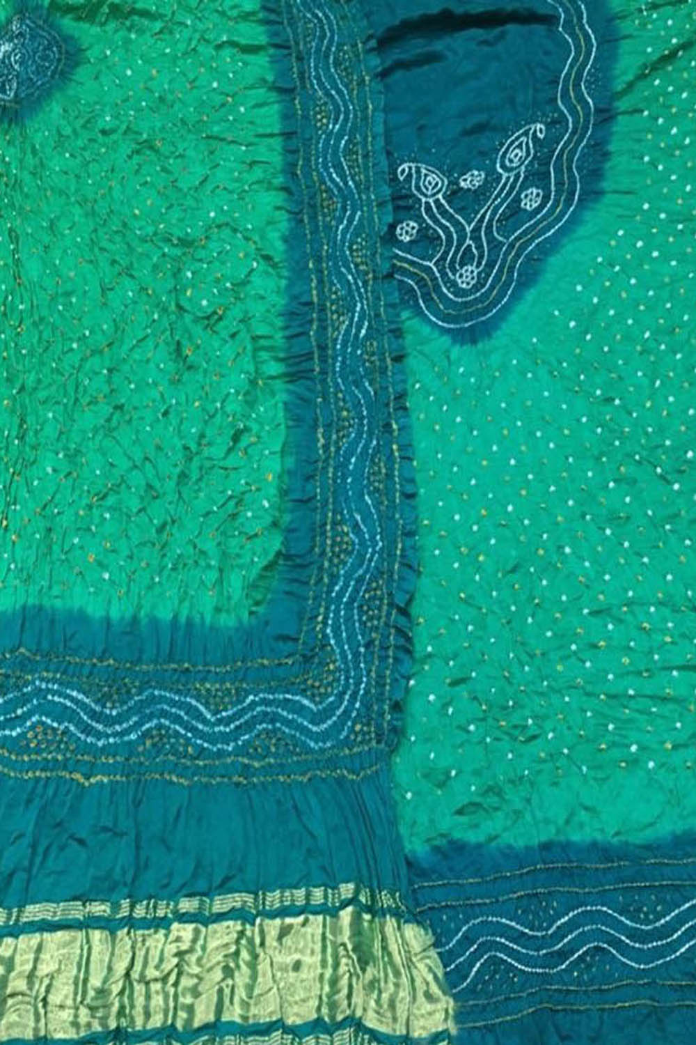 Blue & Green Bandhani Gajji Silk Suit Set - Luxurion World