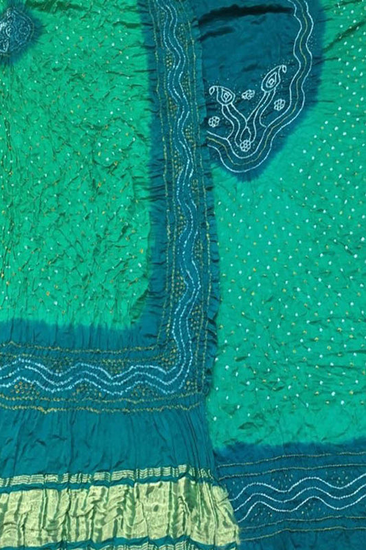 Blue & Green Bandhani Gajji Silk Suit Set - Luxurion World
