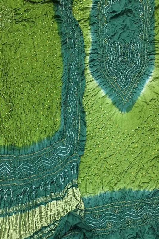 Stunning Green & Blue Bandhani Gajji Silk Suit - Luxurion World
