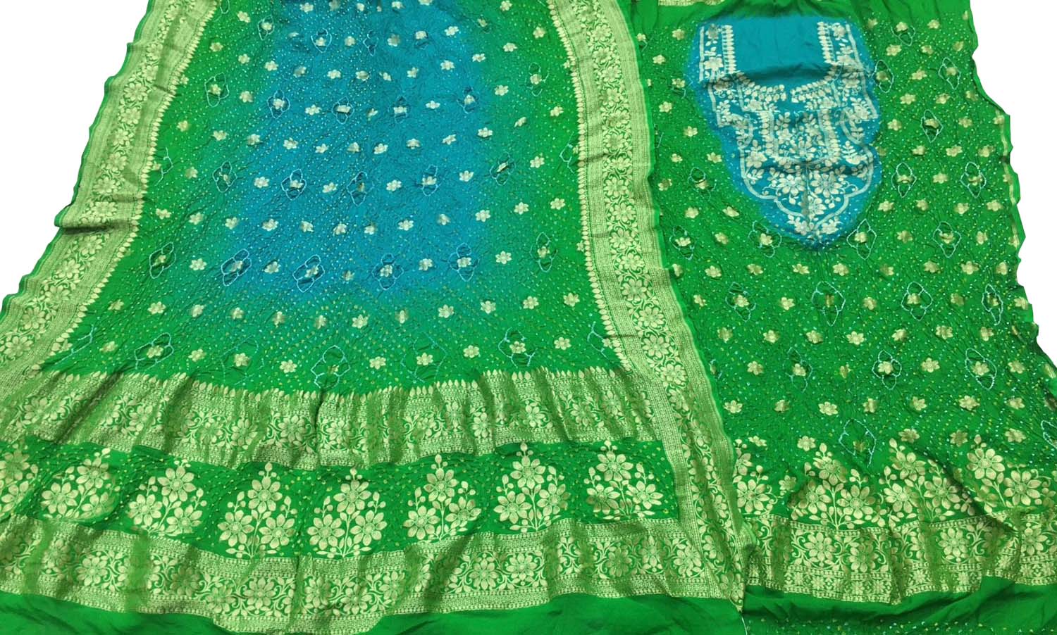 Green & Blue Bandhani Georgette Suit Set - Luxurion World