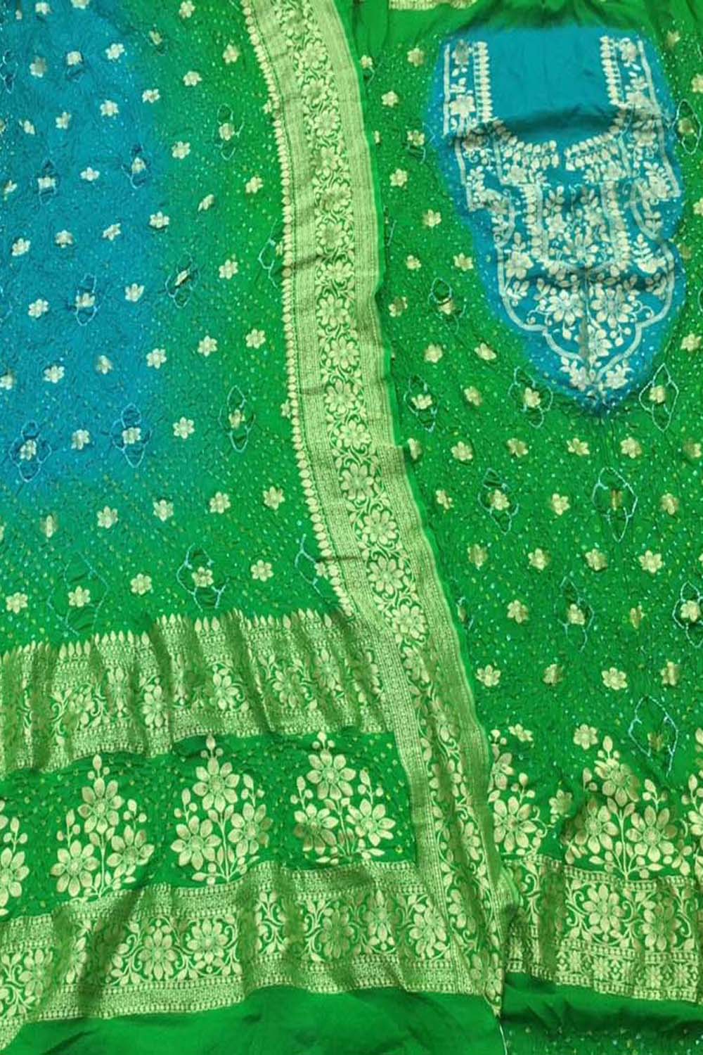 Green & Blue Bandhani Georgette Suit Set - Luxurion World