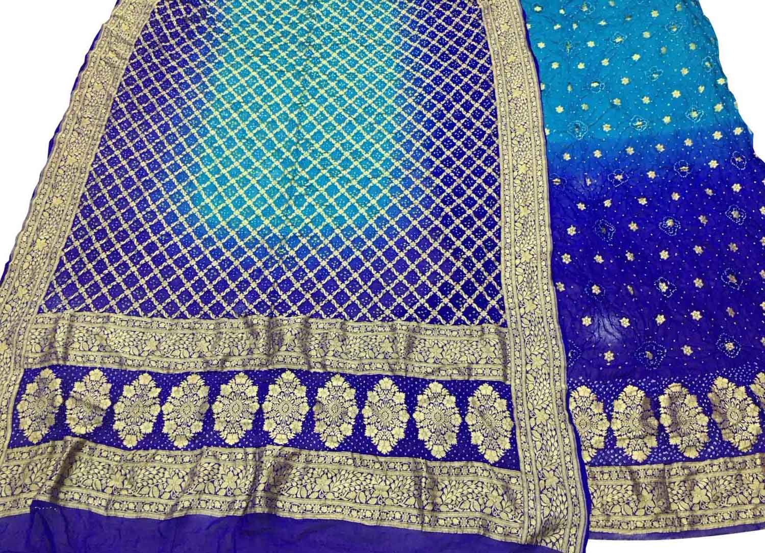 Blue Bandhani Georgette Suit Set - Three Piece Unstitch - Luxurion World