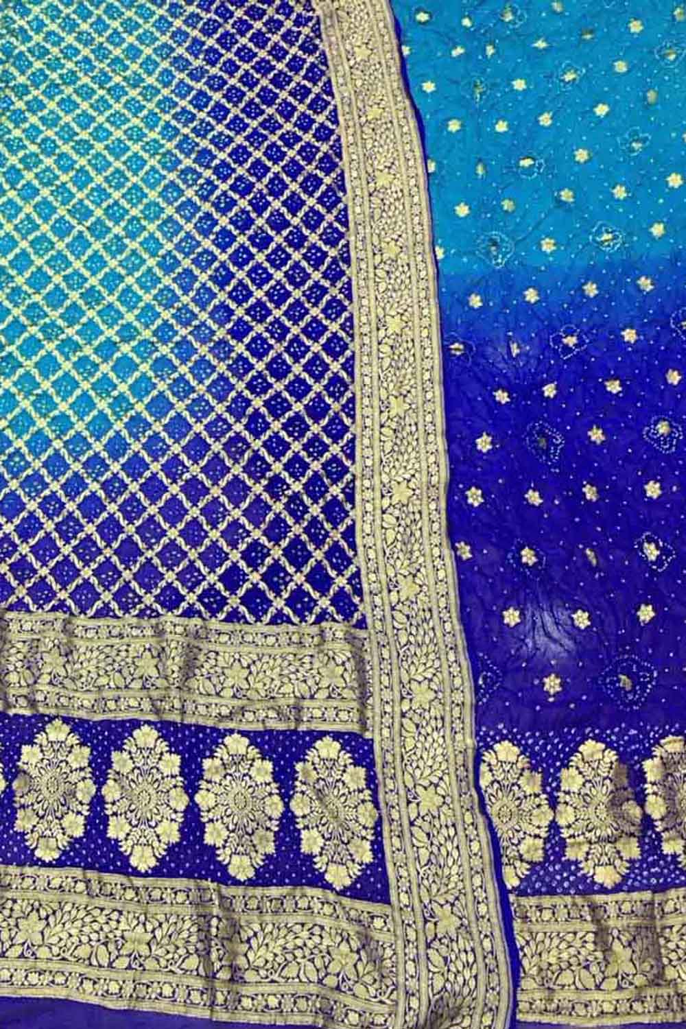 Blue Bandhani Georgette Suit Set - Three Piece Unstitch - Luxurion World