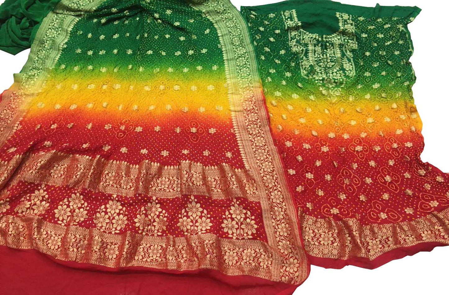 Vibrant Bandhani Georgette Suit Set - Unstitched - Luxurion World