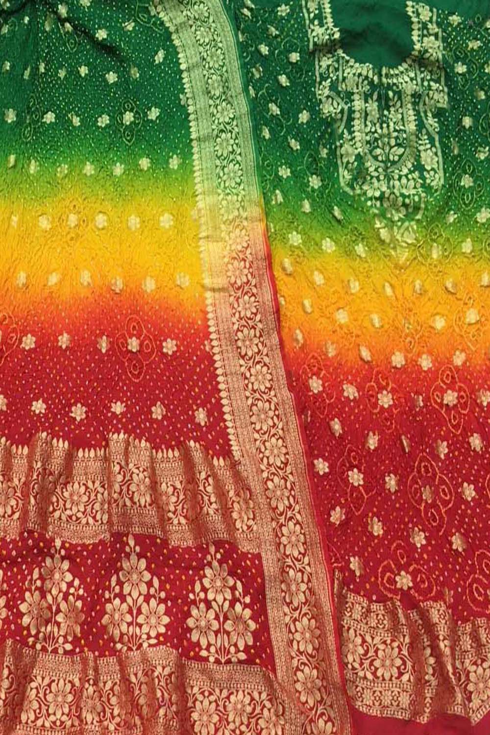 Vibrant Bandhani Georgette Suit Set - Unstitched - Luxurion World