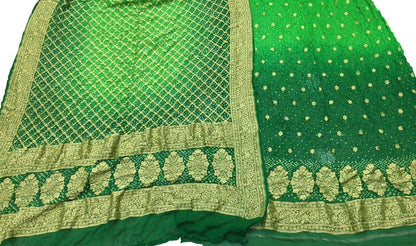 Green Bandhani Georgette Suit Set - Unstitched - Luxurion World