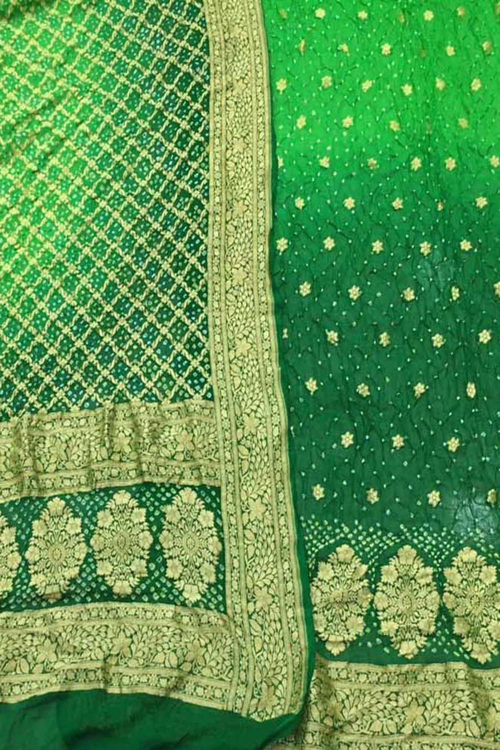 Green Bandhani Georgette Suit Set - Unstitched - Luxurion World