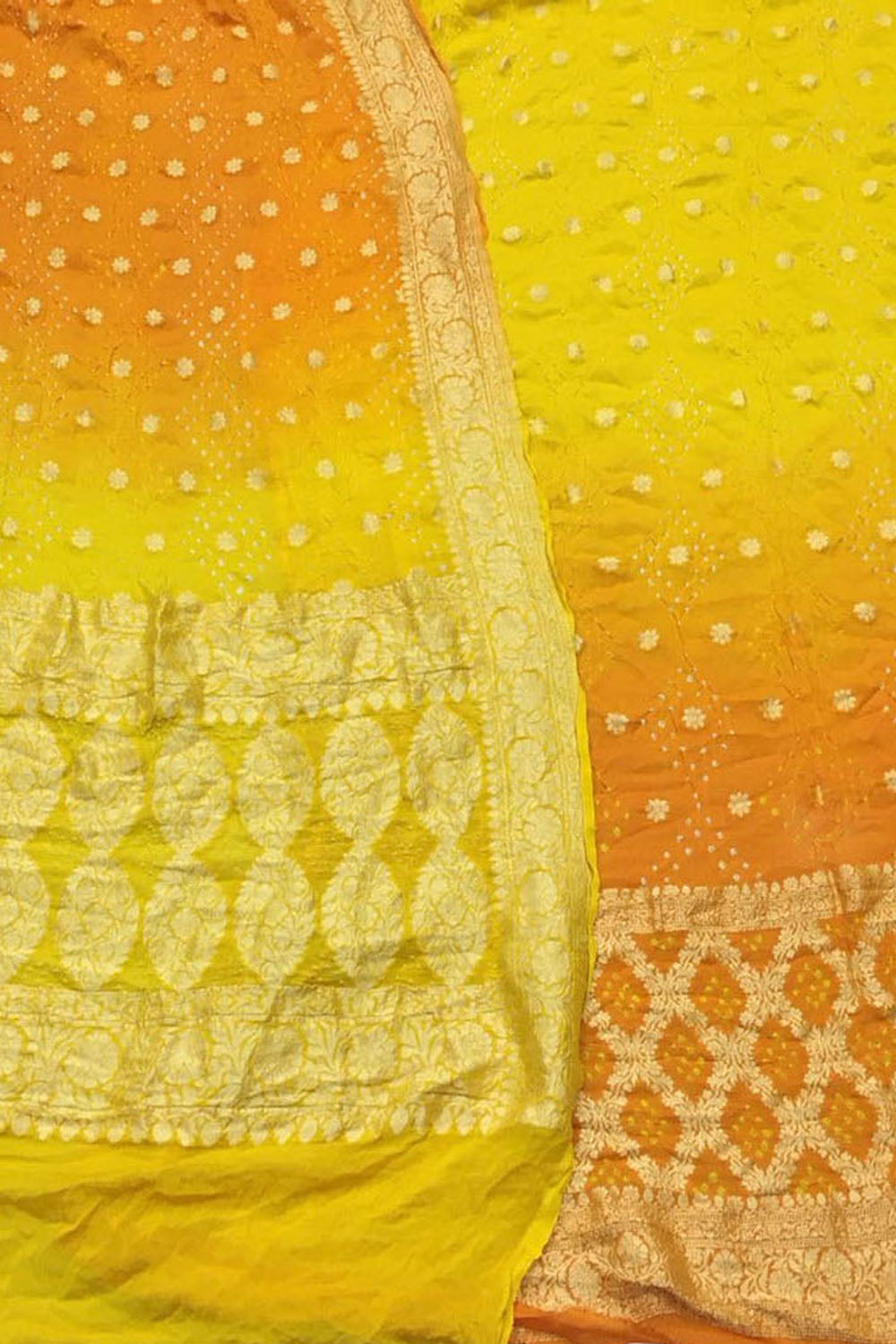 Vibrant Bandhani Georgette Suit Set in Yellow & Orange - Luxurion World