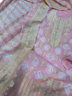 Pretty in Pink: Pure Georgette Banarasi Bandhani Three Piece Unstitched Suit Set - Luxurion World