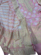 Pretty in Pink: Pure Georgette Banarasi Bandhani Three Piece Unstitched Suit Set - Luxurion World