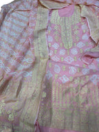Pretty in Pink: Pure Georgette Banarasi Bandhani Three Piece Unstitched Suit Set - Luxurion World