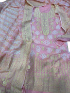 Pretty in Pink: Pure Georgette Banarasi Bandhani Three Piece Unstitched Suit Set - Luxurion World