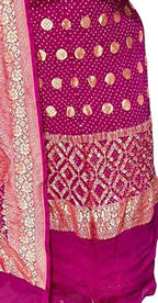 Pink Banarasi Bandhani Pure Georgette Three Piece Unstitched Suit Set - Luxurion World